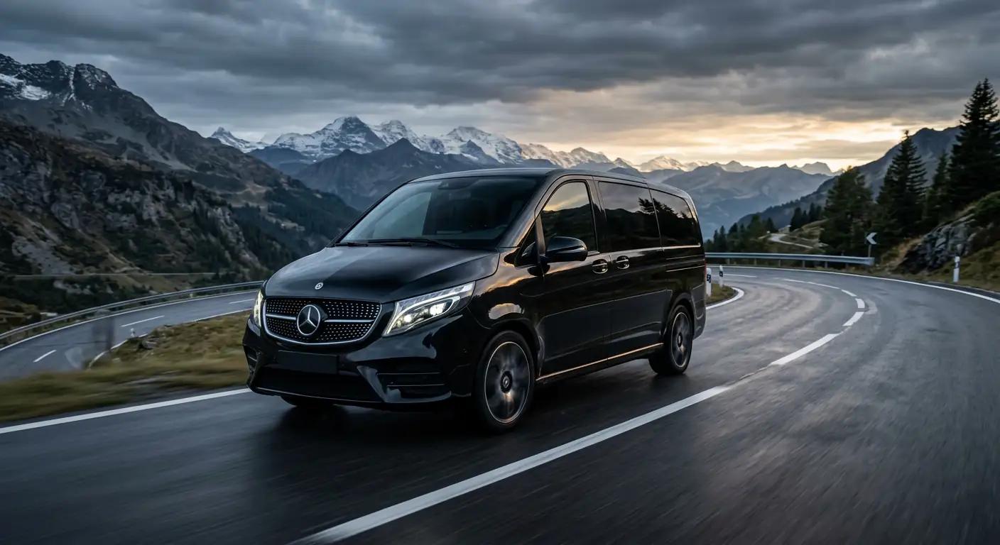 Mercedes V-Class private winter transfer in the Alps